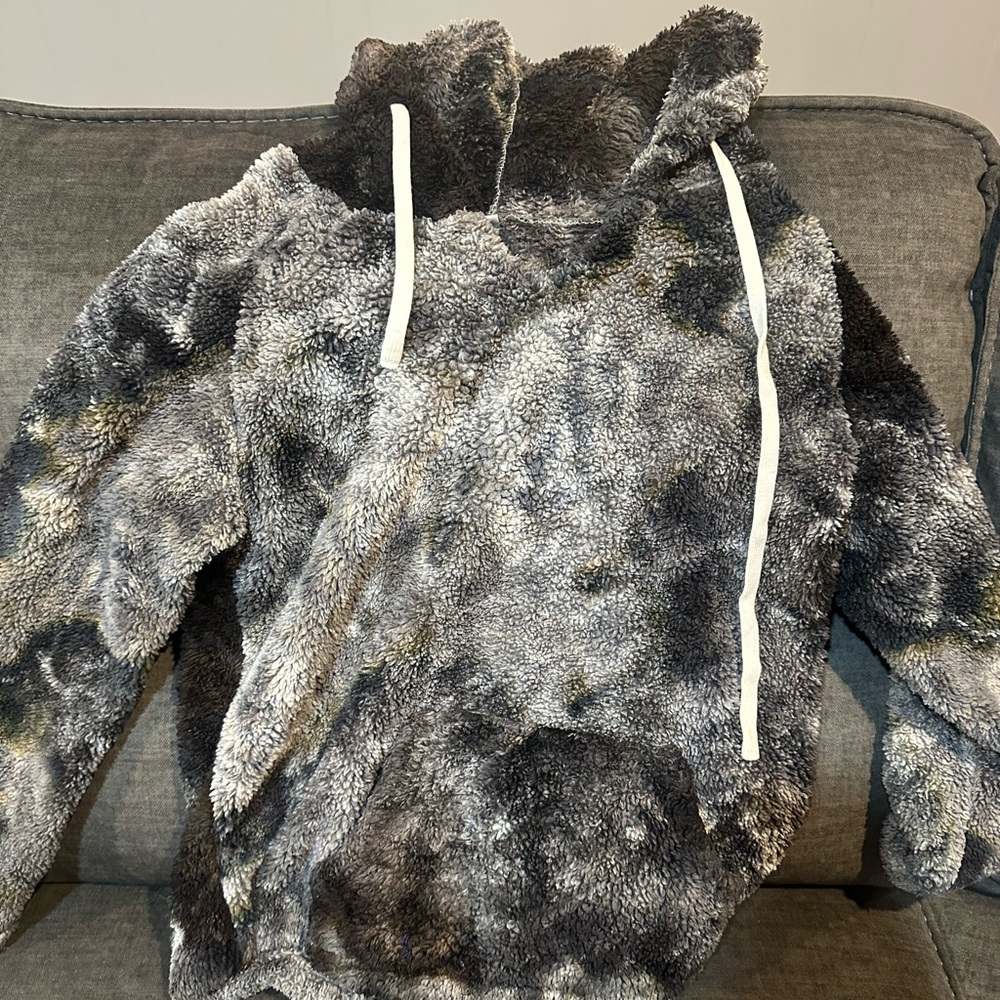 Cozy Gray and Black Sherpa Hoodie